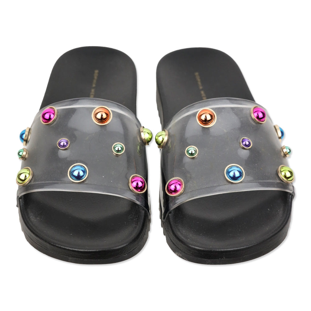 Sophia Webster Black Dina Multicolor Crystal PVC Slide Sandals