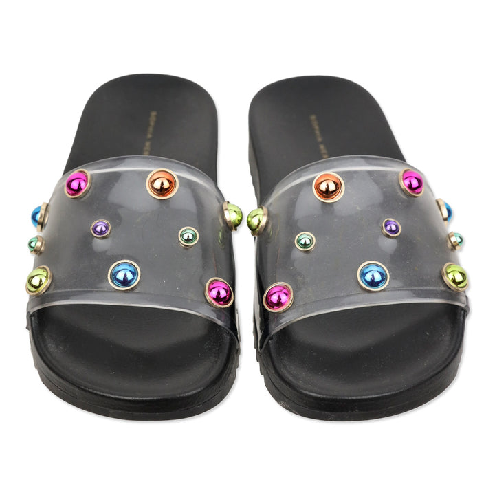 Sophia Webster Black Dina Multicolor Crystal PVC Slide Sandals