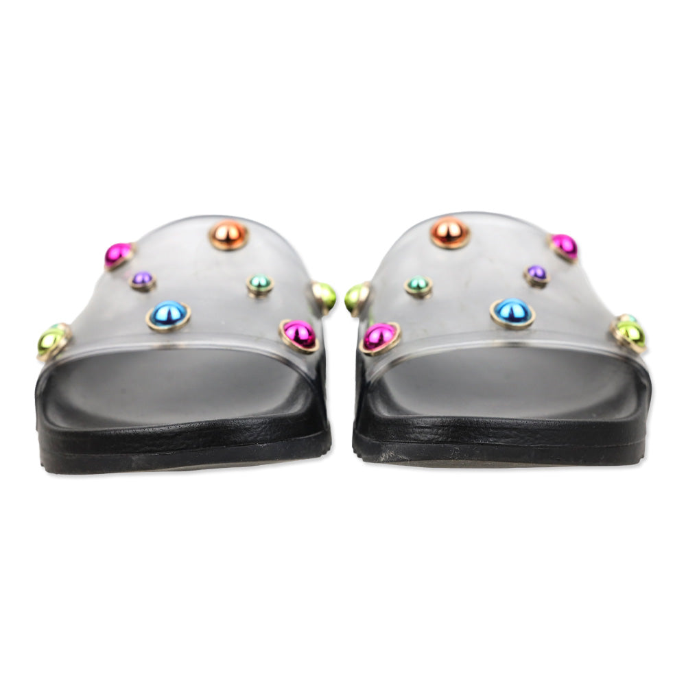 Sophia Webster Black Dina Multicolor Crystal PVC Slide Sandals