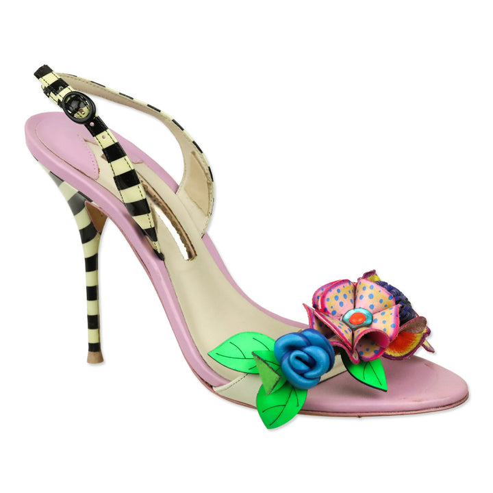 Sophia Webster Lilico Floral-appliquéd Striped Leather Sandals