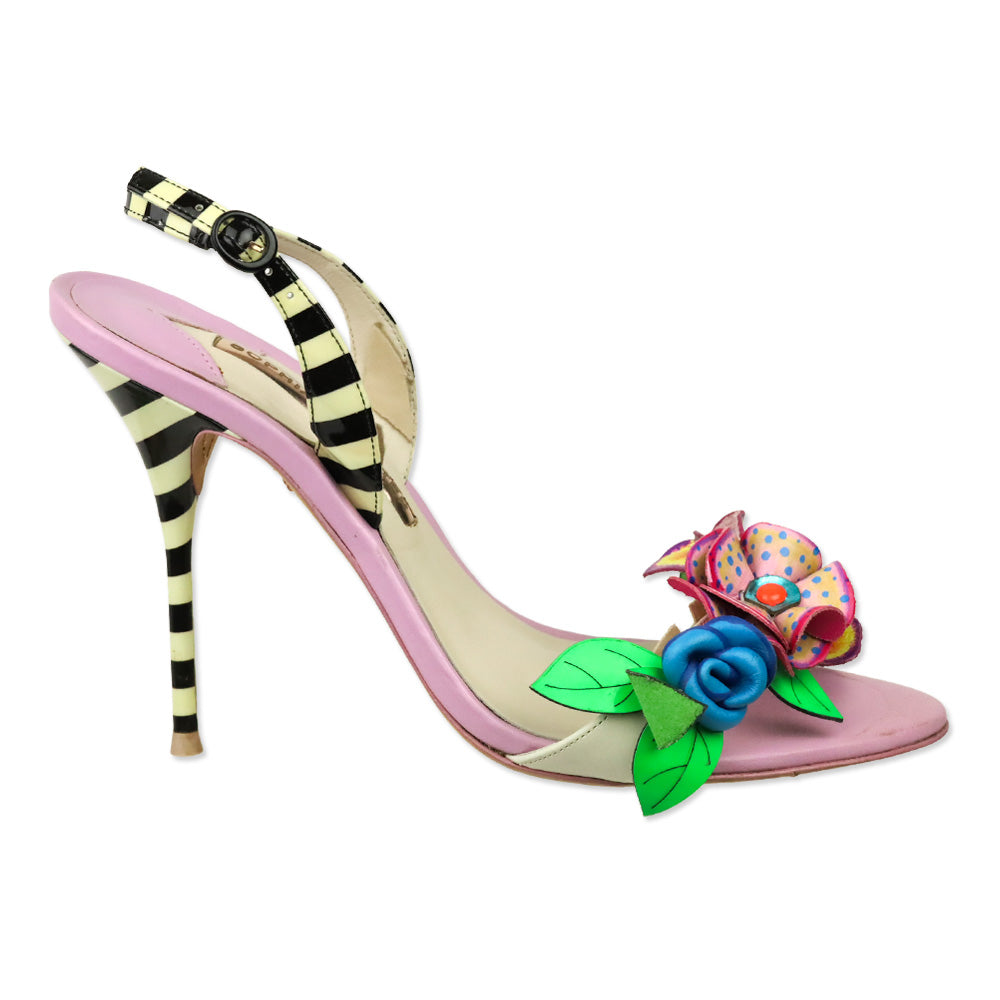 Sophia Webster Lilico Floral-appliquéd Striped Leather Sandals