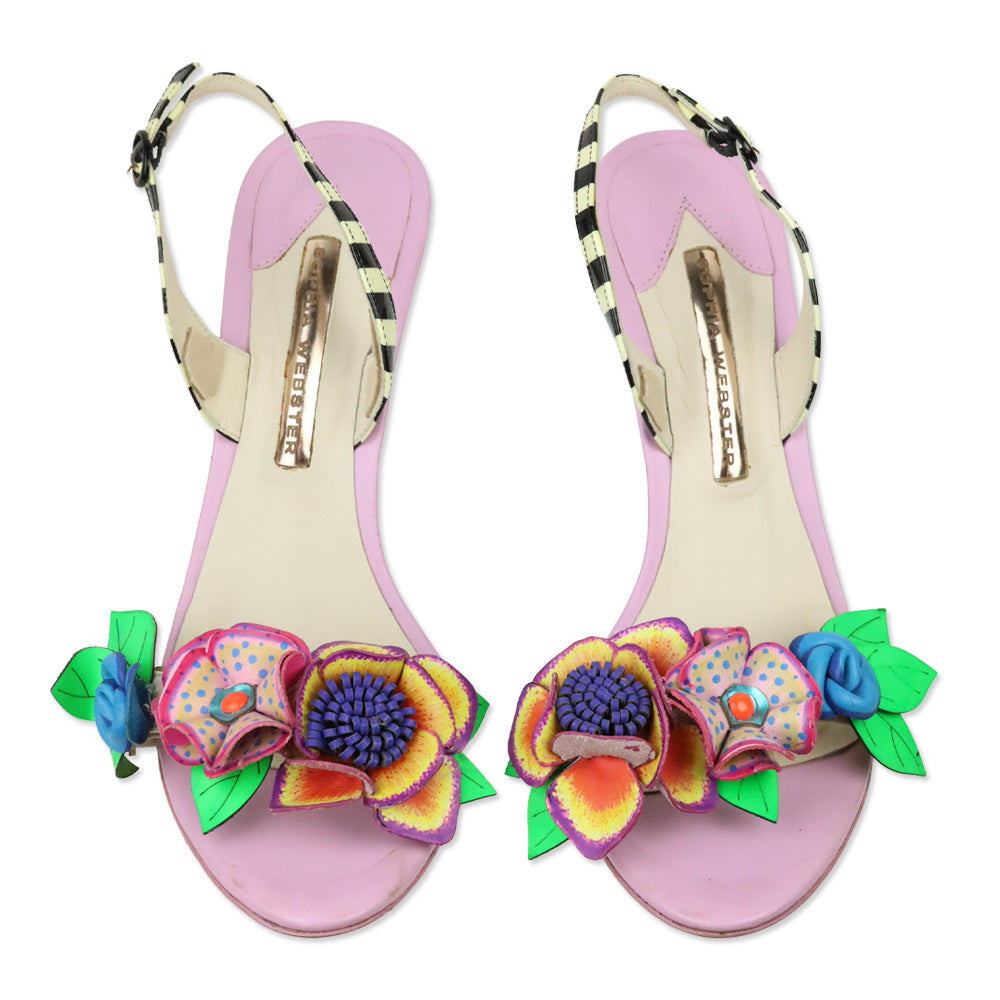 Sophia Webster Lilico Floral-appliquéd Striped Leather Sandals