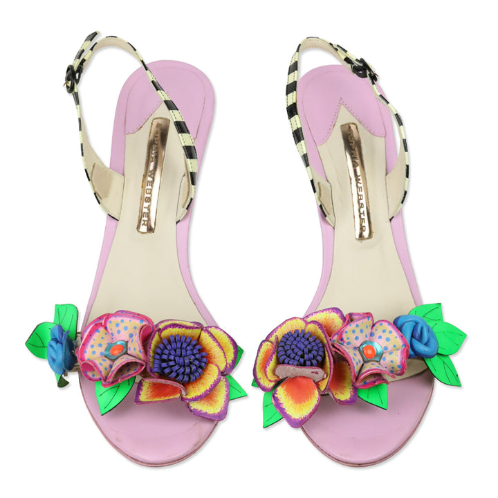 Sophia Webster Lilico Floral-appliquéd Striped Leather Sandals