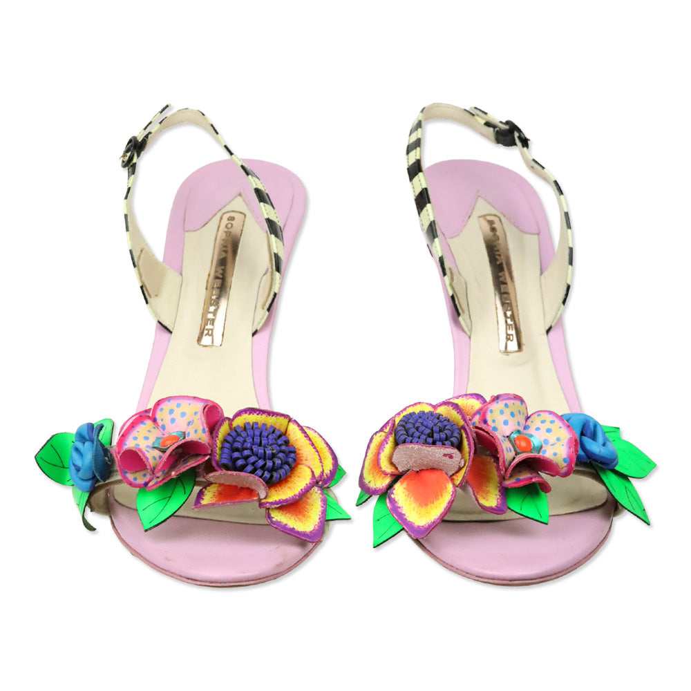 Sophia Webster Lilico Floral-appliquéd Striped Leather Sandals