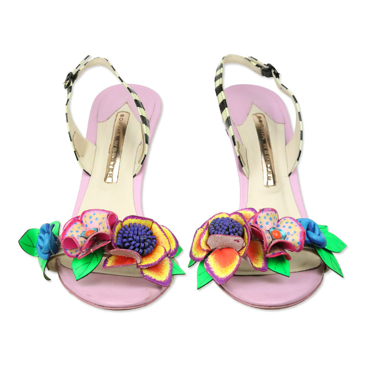 Sophia Webster Lilico Floral-appliquéd Striped Leather Sandals