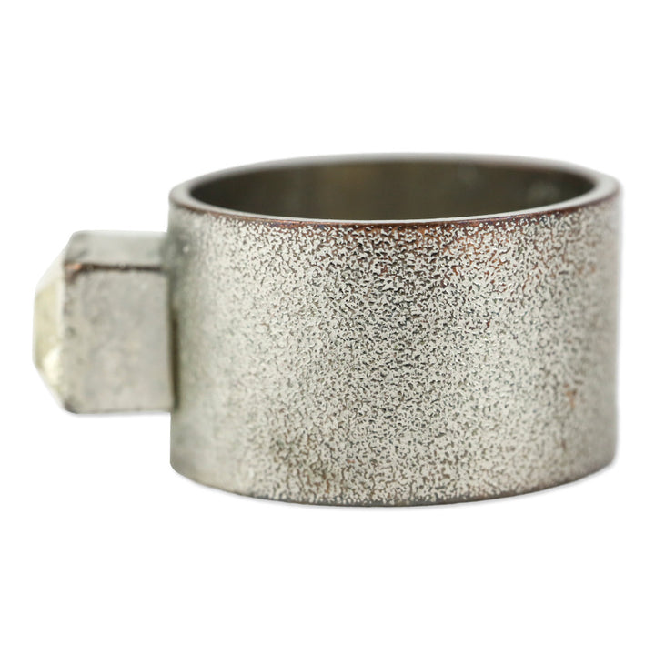 Square Cut Crystal Silver-Tone Wide Band Ring