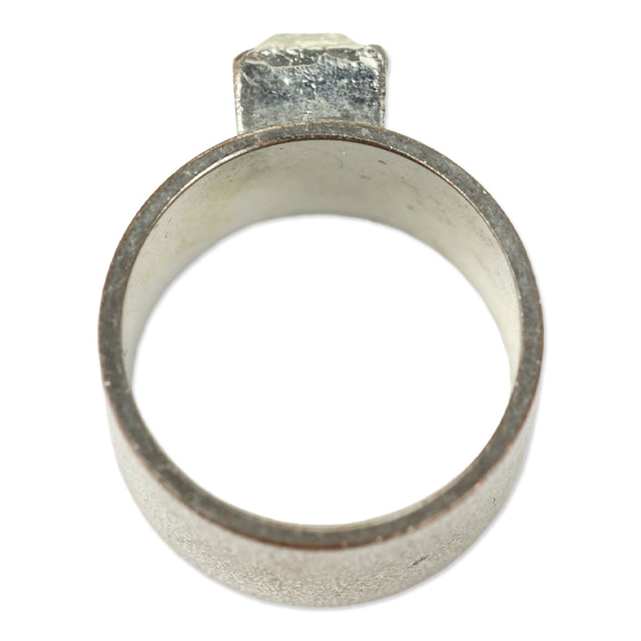 Square Cut Crystal Silver-Tone Wide Band Ring