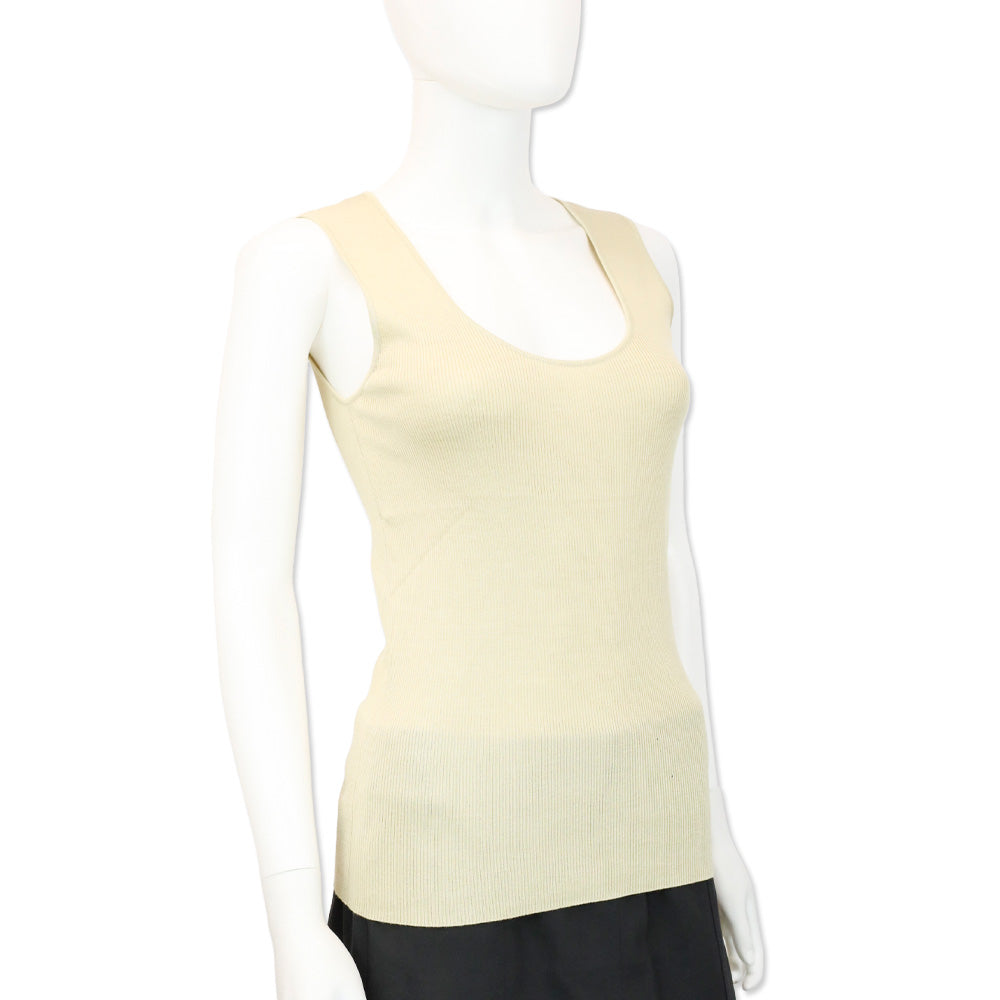 St. John Beige Wool/Rayon Ribbed Knit Scoop Neck Tank Top