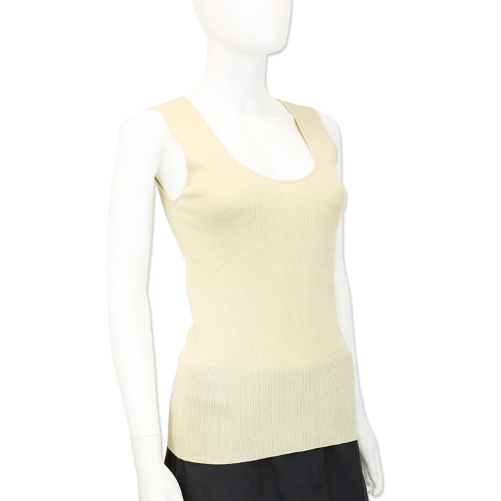 St. John Beige Wool/Rayon Ribbed Knit Scoop Neck Tank Top