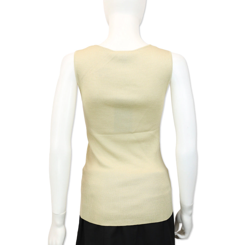 St. John Beige Wool/Rayon Ribbed Knit Scoop Neck Tank Top