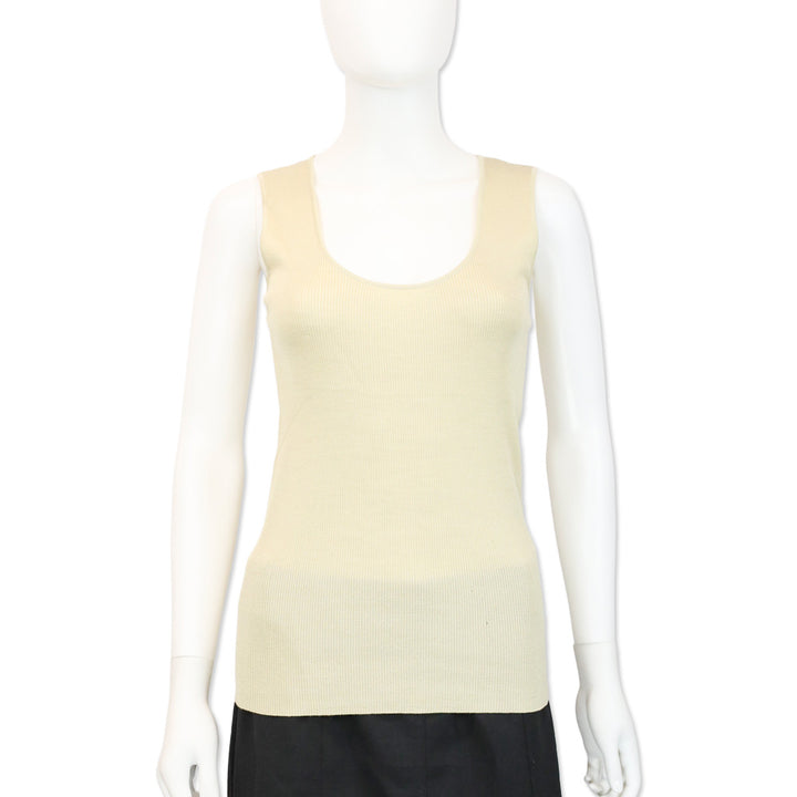 St. John Beige Wool/Rayon Ribbed Knit Scoop Neck Tank Top