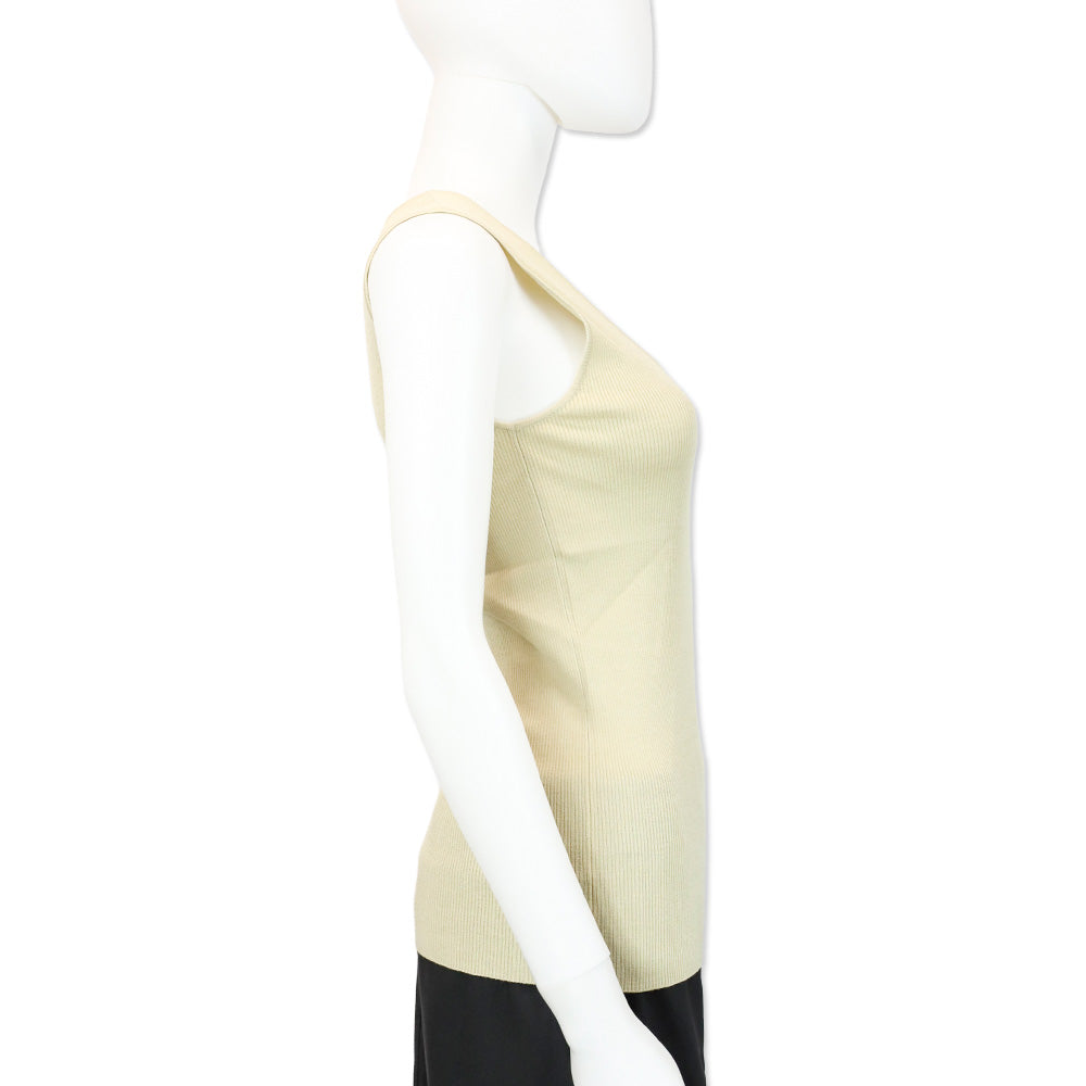 St. John Beige Wool/Rayon Ribbed Knit Scoop Neck Tank Top