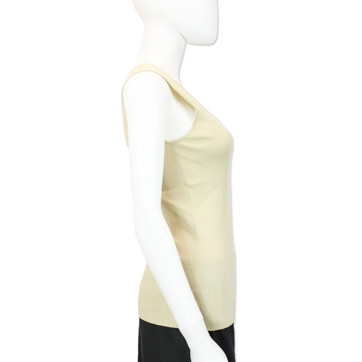 St. John Beige Wool/Rayon Ribbed Knit Scoop Neck Tank Top