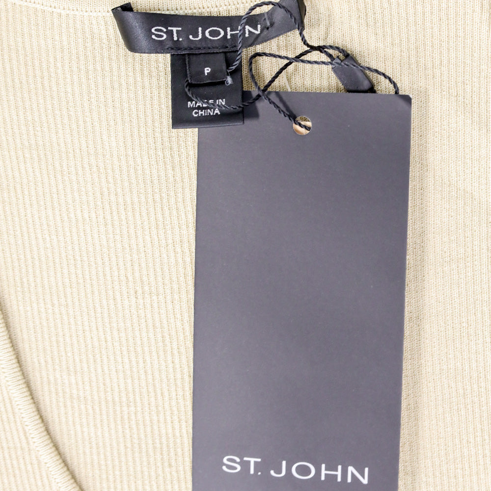 St. John Beige Wool/Rayon Ribbed Knit Scoop Neck Tank Top