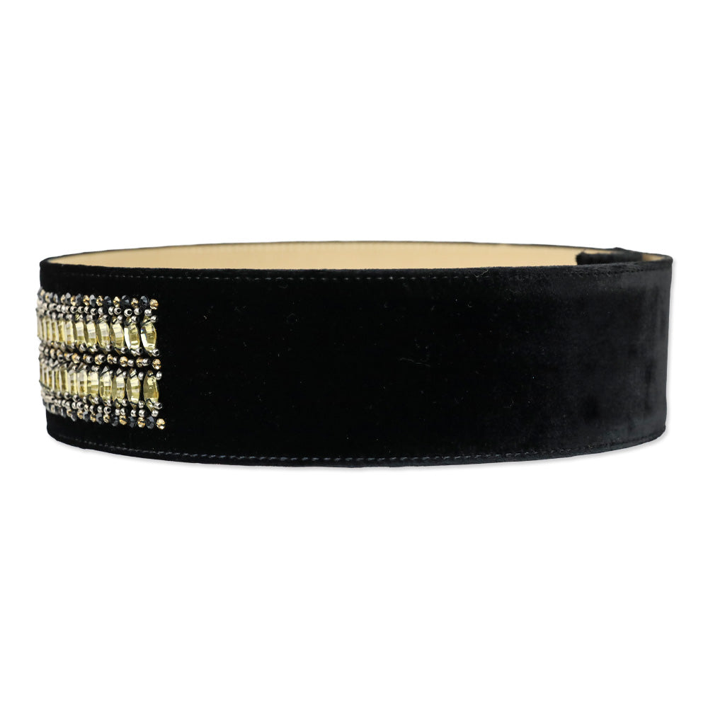 St. John Black Velvet Crystal Beaded Wide Belt