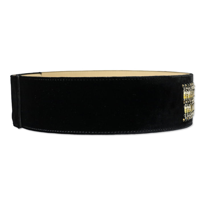St. John Black Velvet Crystal Beaded Wide Belt