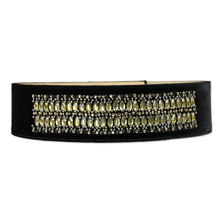 St. John Black Velvet Crystal Beaded Wide Belt