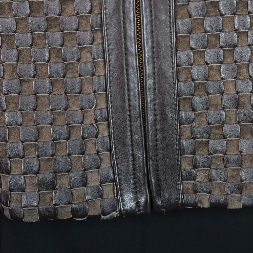 St. John Brown Woven Suede/Leather Zip-Up Jacket