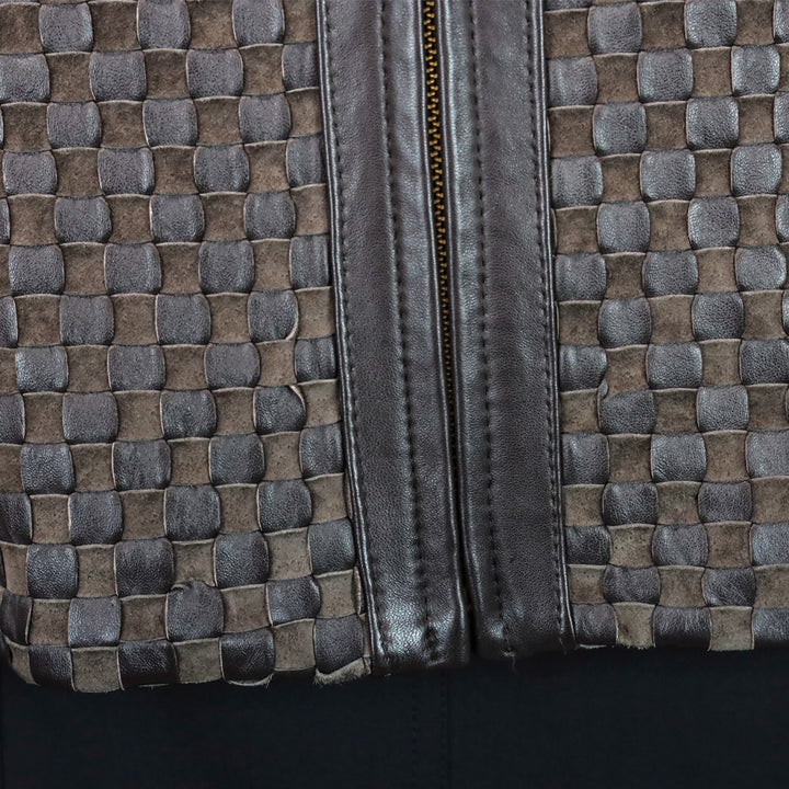 St. John Brown Woven Suede/Leather Zip-Up Jacket
