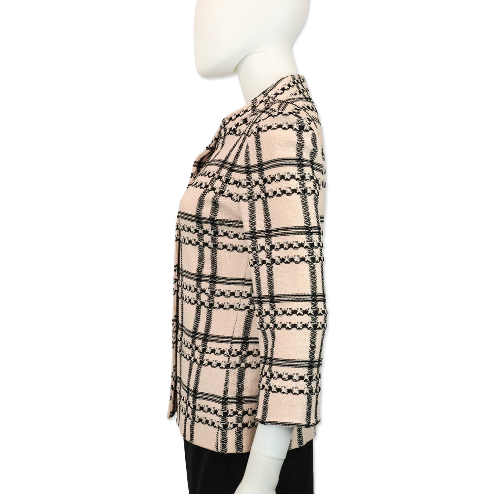 St. John Collection Pink/Black Plaid Knit Button Up Jacket