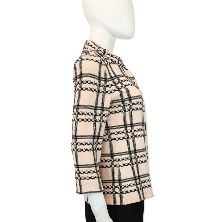St. John Collection Pink/Black Plaid Knit Button Up Jacket