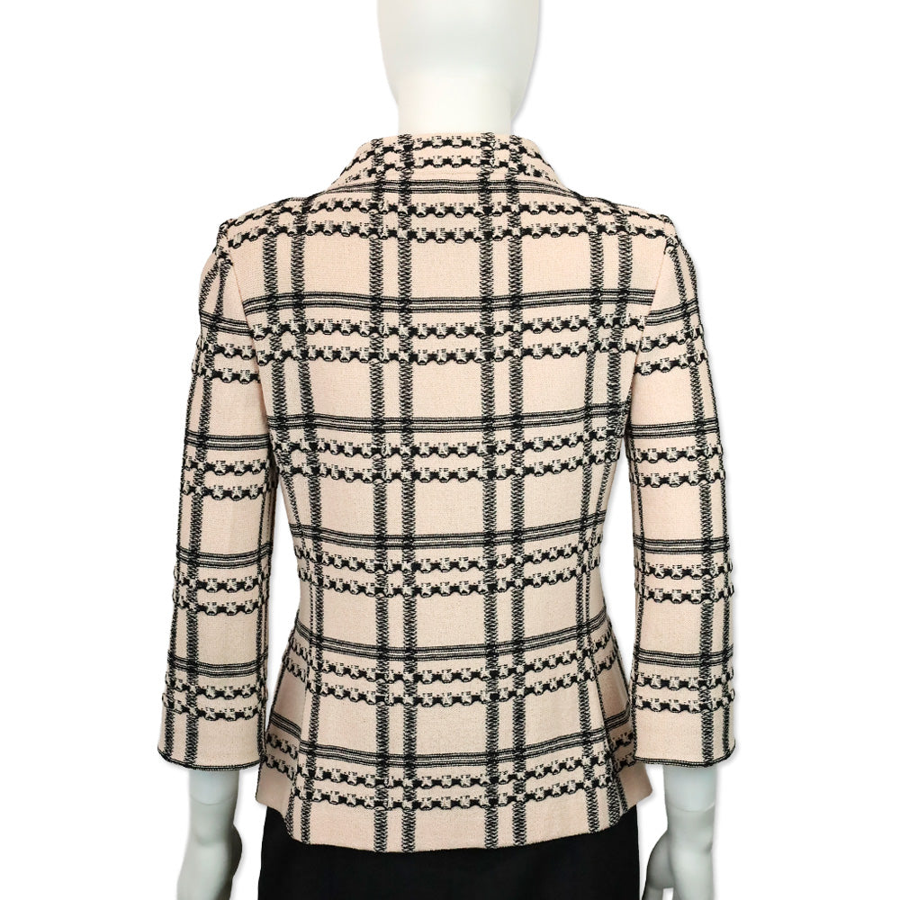 St. John Collection Pink/Black Plaid Knit Button Up Jacket