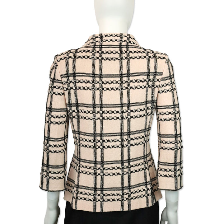 St. John Collection Pink/Black Plaid Knit Button Up Jacket