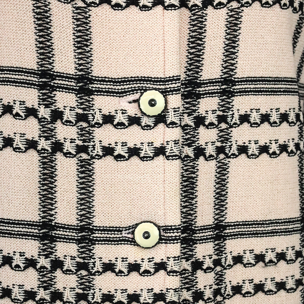 St. John Collection Pink/Black Plaid Knit Button Up Jacket