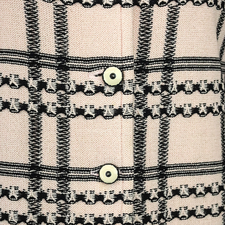 St. John Collection Pink/Black Plaid Knit Button Up Jacket