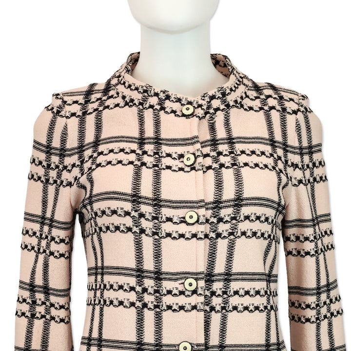 St. John Collection Pink/Black Plaid Knit Button Up Jacket