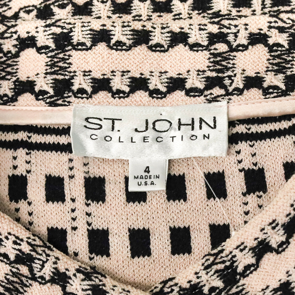 St. John Collection Pink/Black Plaid Knit Button Up Jacket