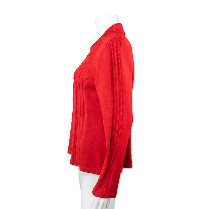 St. John Collection Red Collared Knit Zip Up Jacket