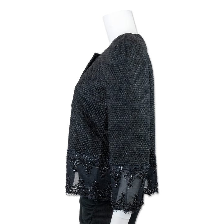 St. John Couture Black Knit Evening Jacket with Lace Trim