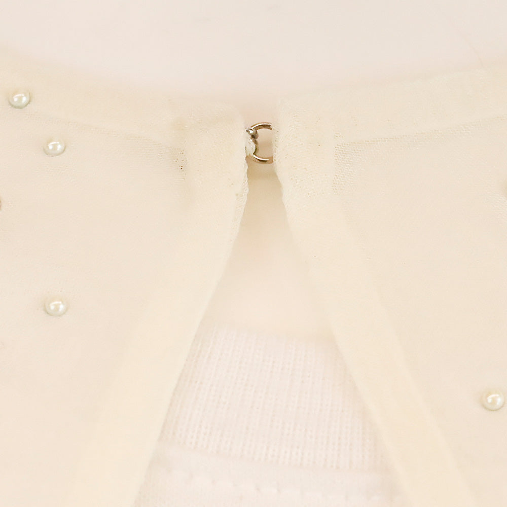 St. John Cream Knit Faux Pearl and Crystal Chiffon Trim Jacket