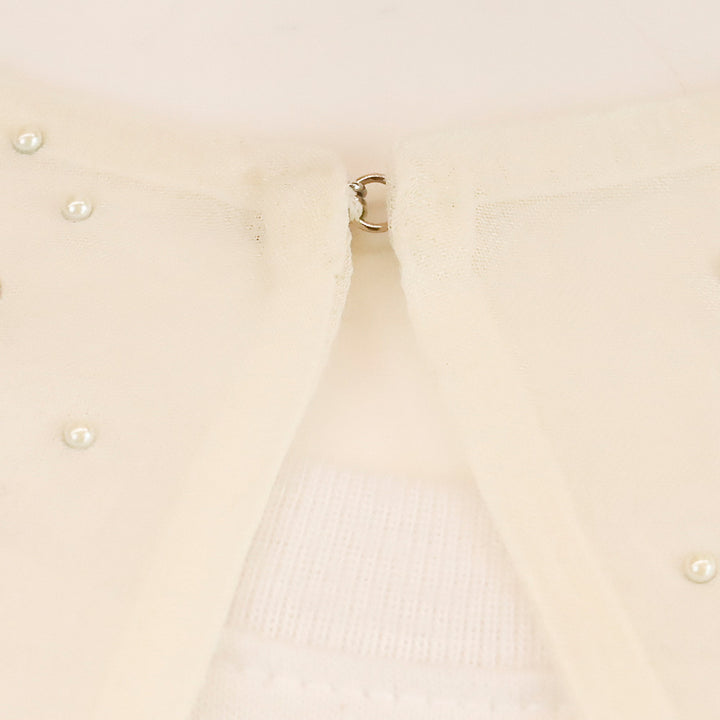 St. John Cream Knit Faux Pearl and Crystal Chiffon Trim Jacket