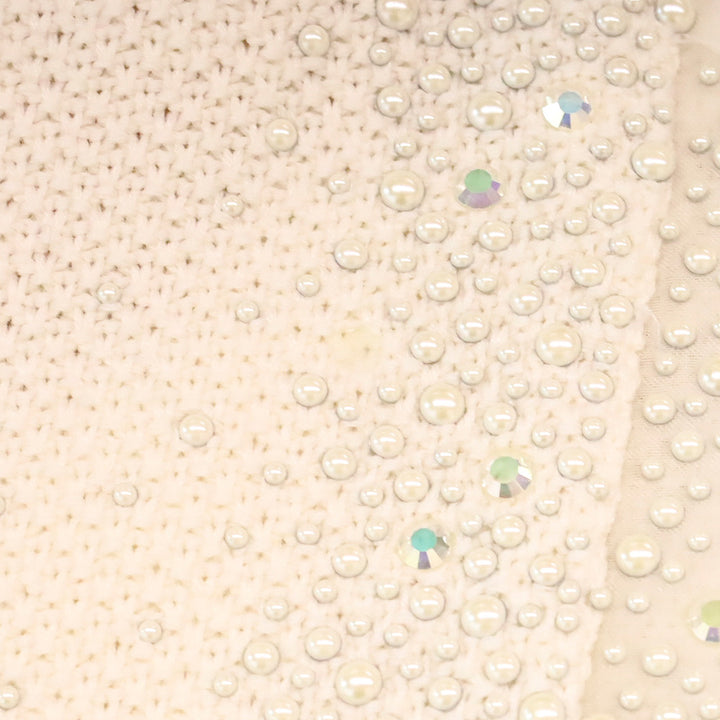 St. John Cream Knit Faux Pearl and Crystal Chiffon Trim Jacket