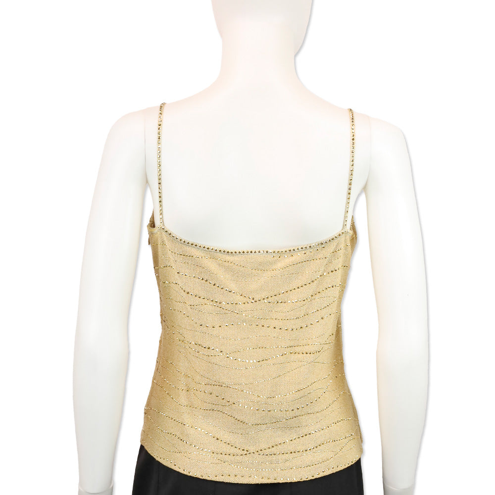 St. John Evening Camel/Gold Knit Rhinestone Detail Sleeveless Top
