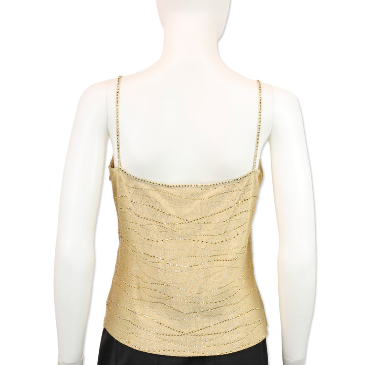 St. John Evening Camel/Gold Knit Rhinestone Detail Sleeveless Top