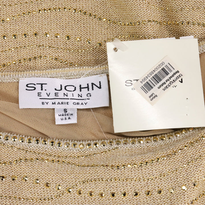 St. John Evening Camel/Gold Knit Rhinestone Detail Sleeveless Top