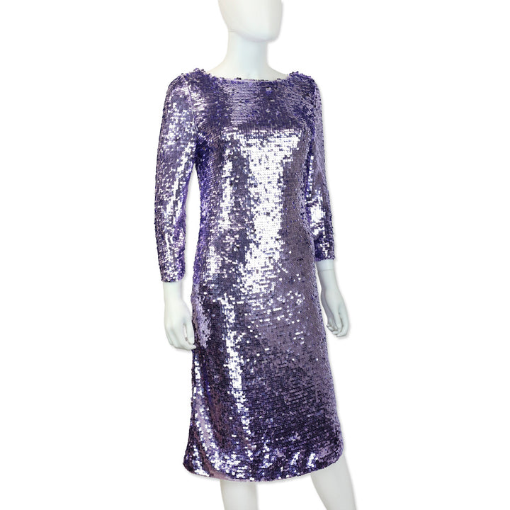 St. John Lilac Purple Sequin 3/4 Sleeve Midi Dress