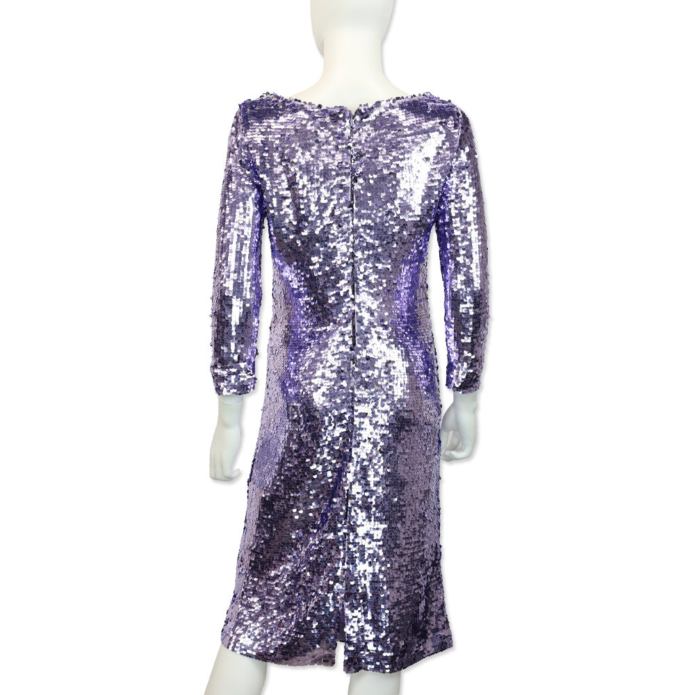 St. John Lilac Purple Sequin 3/4 Sleeve Midi Dress