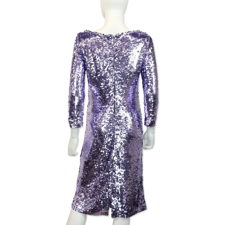St. John Lilac Purple Sequin 3/4 Sleeve Midi Dress