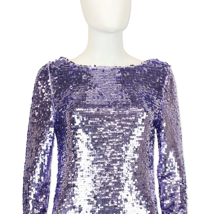 St. John Lilac Purple Sequin 3/4 Sleeve Midi Dress