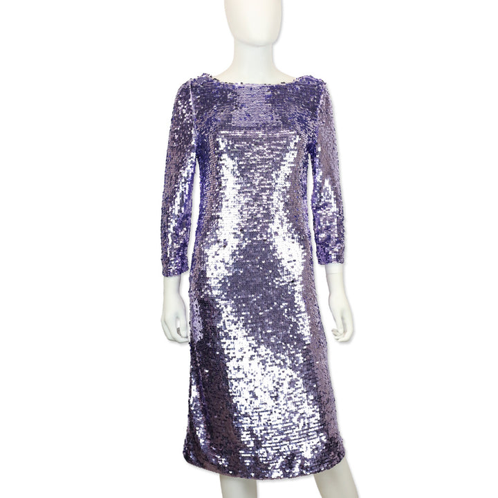 St. John Lilac Purple Sequin 3/4 Sleeve Midi Dress