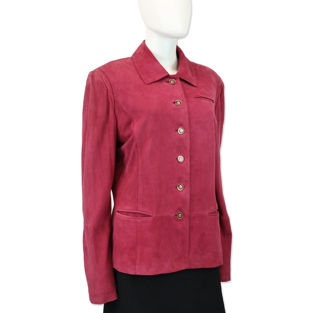 St. John Sport Magenta Goat Suede Button Front Jacket