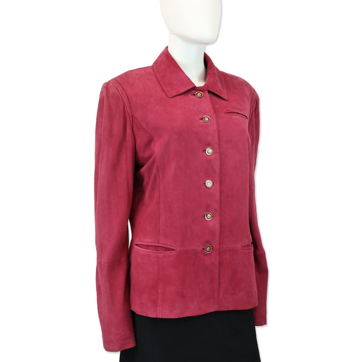 St. John Sport Magenta Goat Suede Button Front Jacket