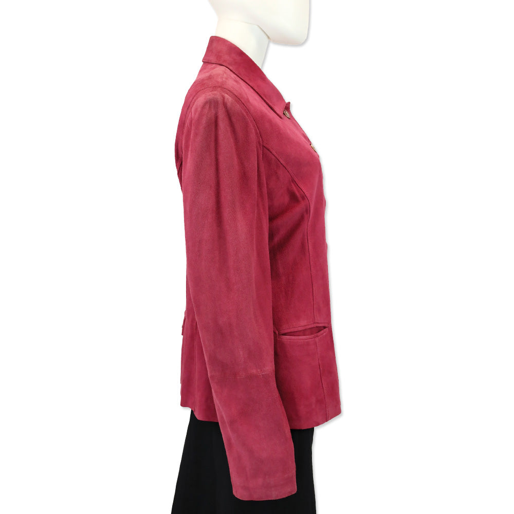 St. John Sport Magenta Goat Suede Button Front Jacket