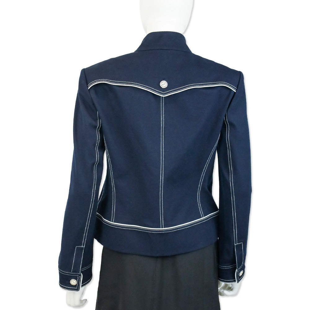 St. John Sport Navy White Trim High Neck Jacket