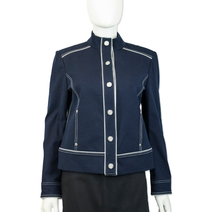 St. John Sport Navy White Trim High Neck Jacket