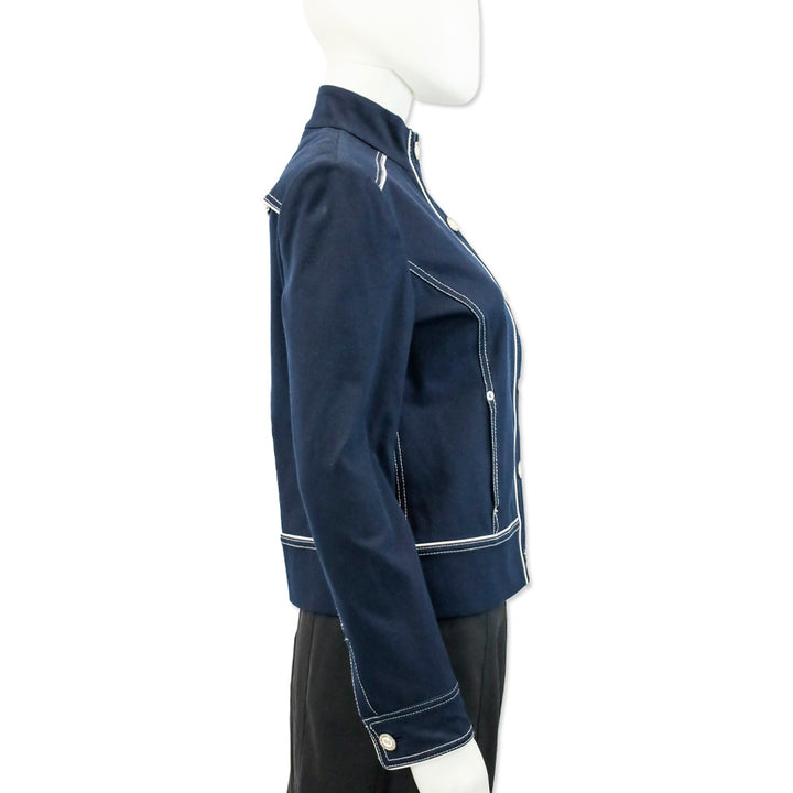 St. John Sport Navy White Trim High Neck Jacket